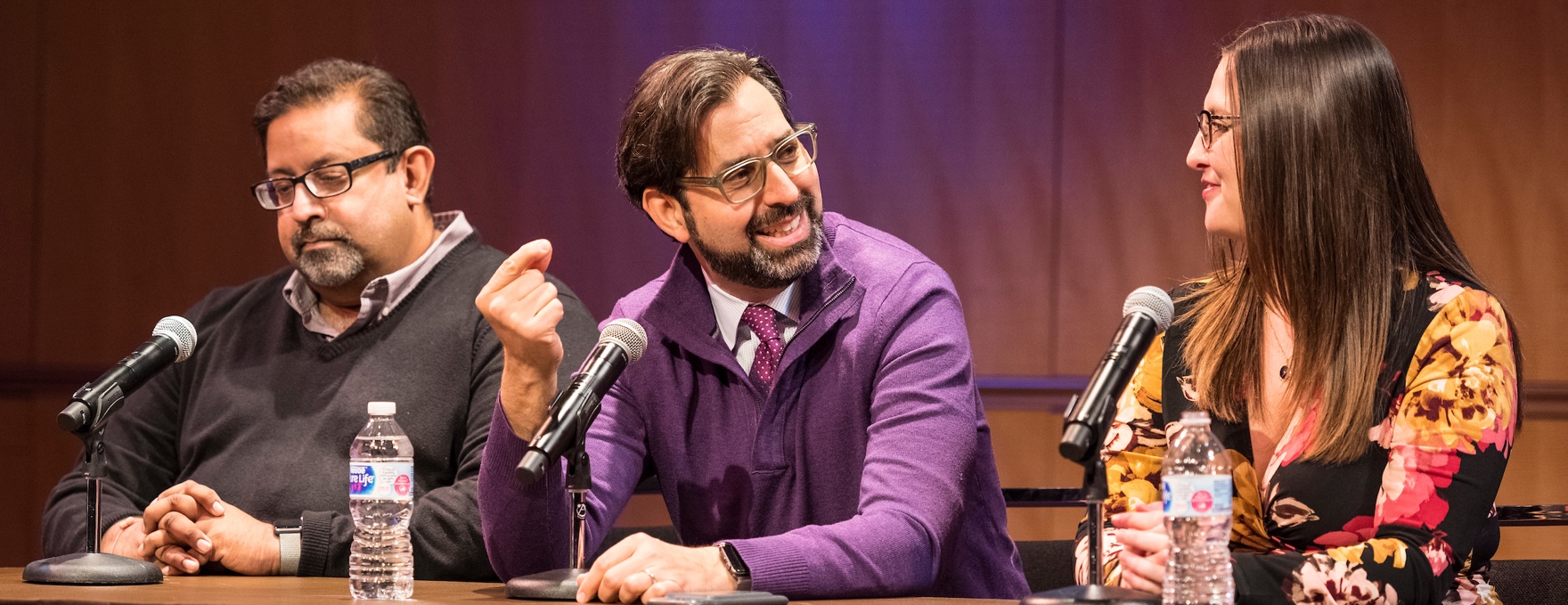 Dhavan Shah, David Folkenflik and Jessie Opoien at the 2018 fall panel on media ethics and the mid-terms.